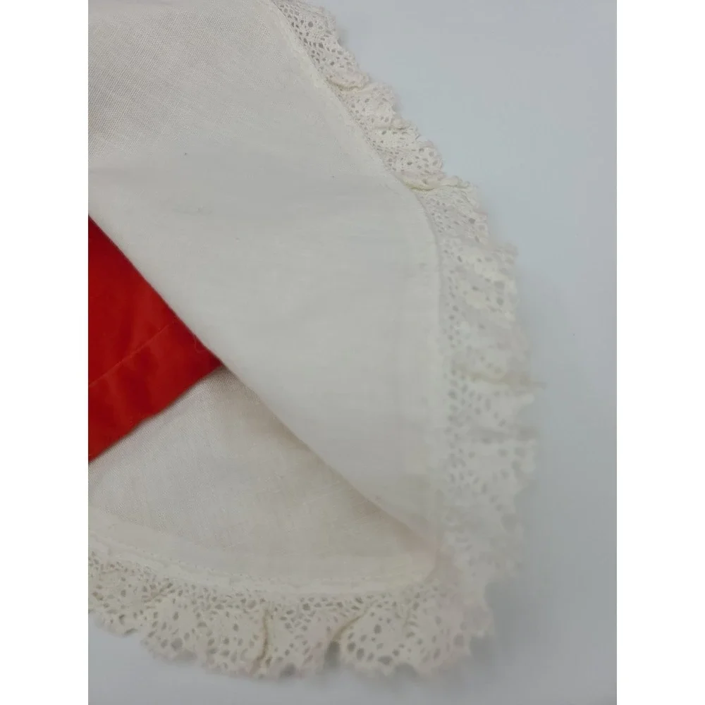 Hand Made Red Velvet Christmas Stocking With Wide Linen‎ And Lace Collar